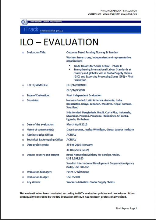 ILO Evaluation 2016