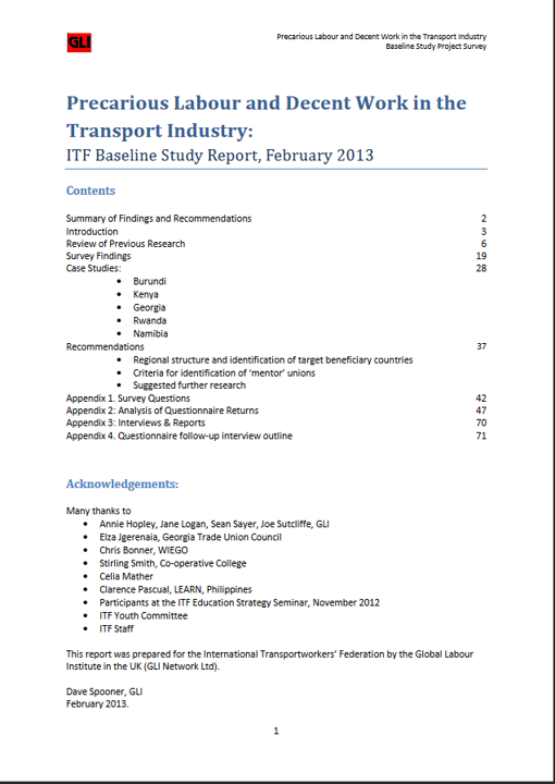 Precarious Labour and Decent Work in the Transport Industry