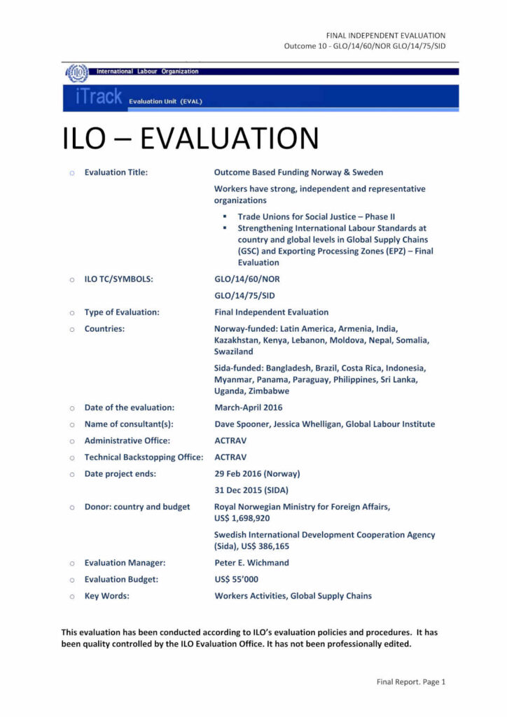 Image of front cover of ILO Evaluation 2016