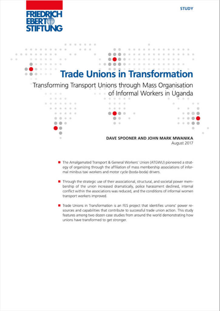 Image of front cover of Transforming Transport Unions through Mass Organisation of Informal Workers in Uganda